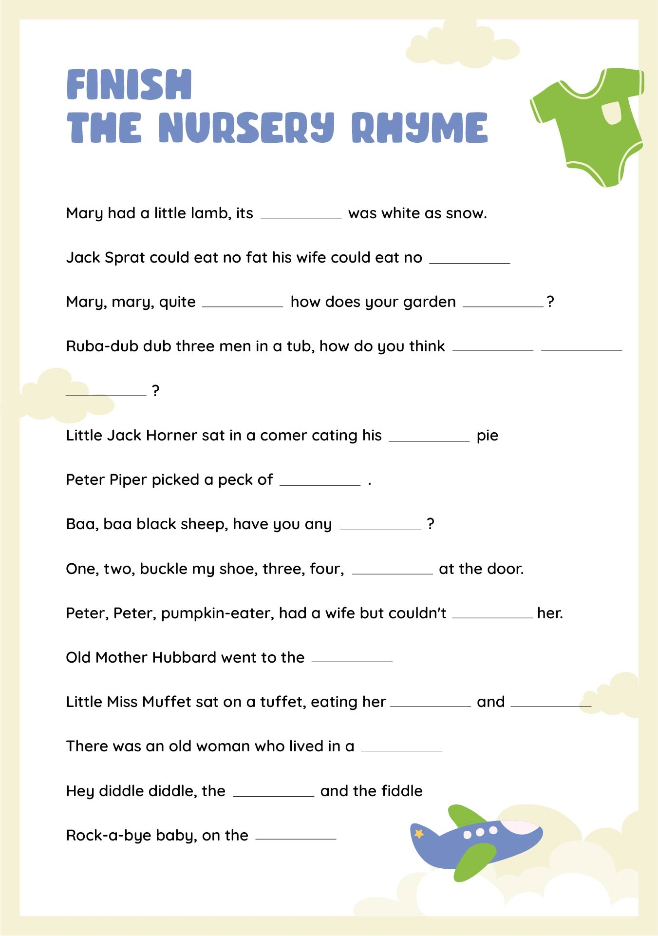 Free Printable Baby Shower Nursery Rhyme Game 59 OFF