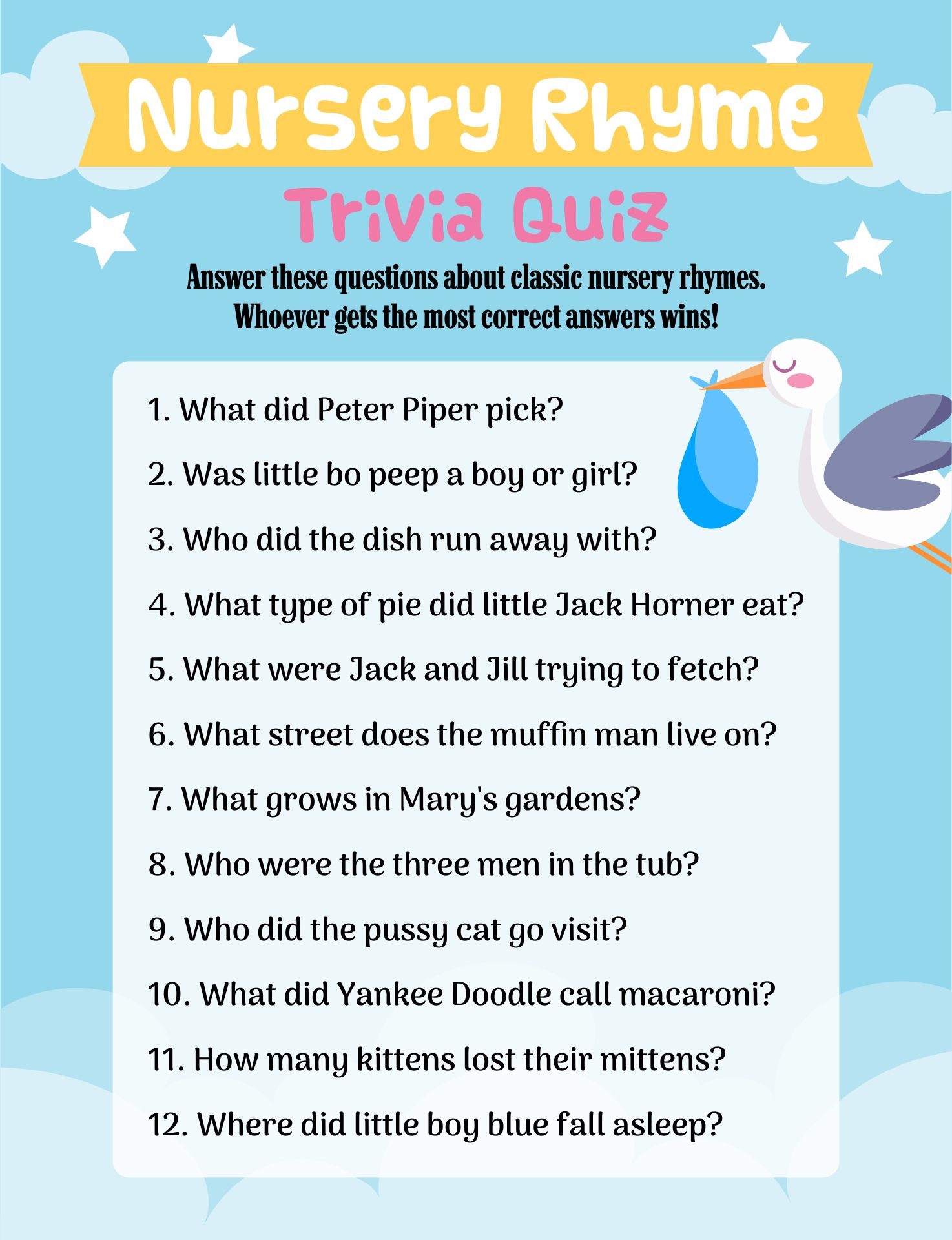 free nursery rhyme game printables
