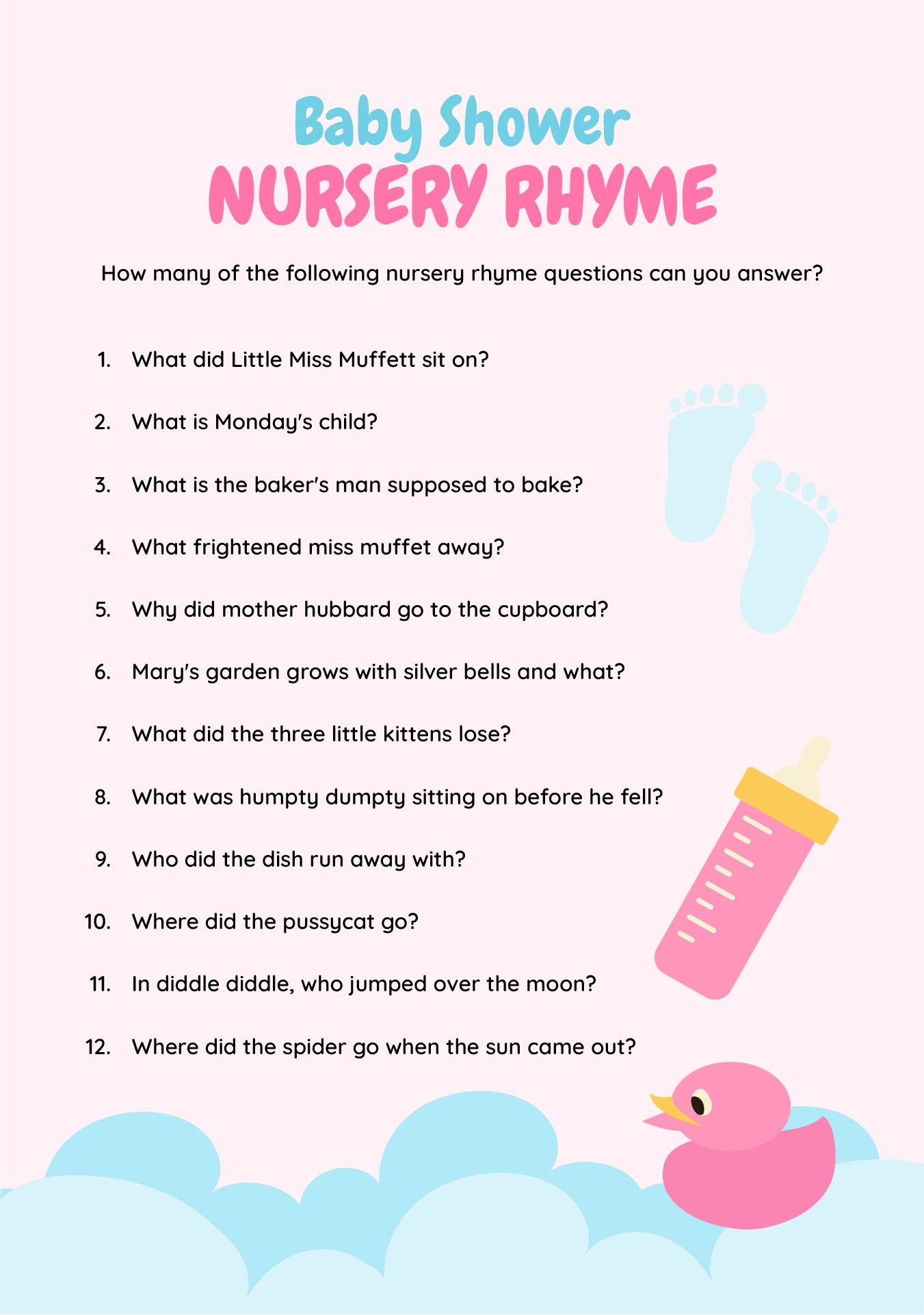 Free Printable Baby Shower Nursery Rhyme Games 42 OFF