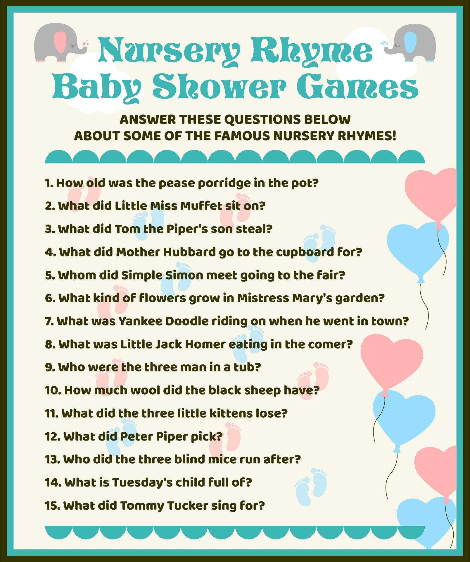 free nursery rhyme games printable