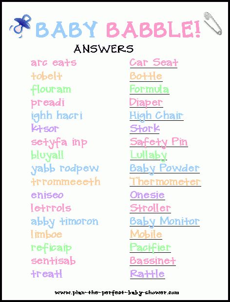 Free Printable Baby Shower Word Scramble With Answers Printable Form 