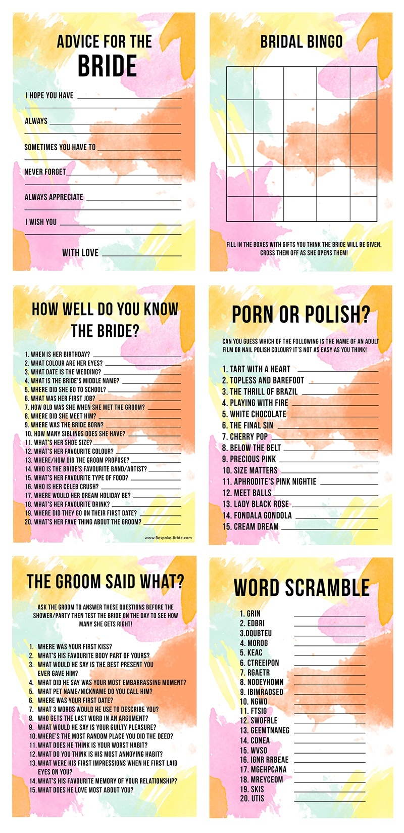 Free Printable Bachelorette Party Games Free Printable