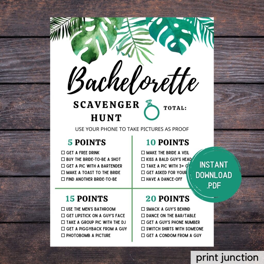 Free Printable Bachelorette Scavenger Hunt Free Printable Templates