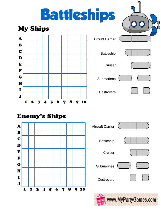 Free Printable Battleships Game For Kids