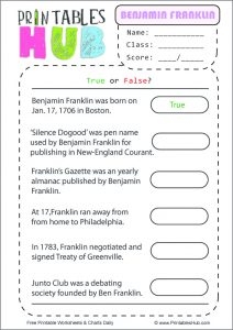 Free Printable Benjamin Franklin Worksheets PDF Printables Hub