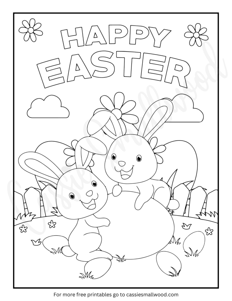 Free Printable Bunnies Happy Easter Coloring Page Cassie Smallwood