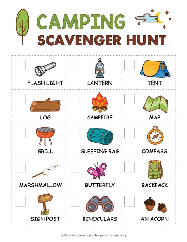 Free Printable Camping Scavenger Hunt Worksheets Library