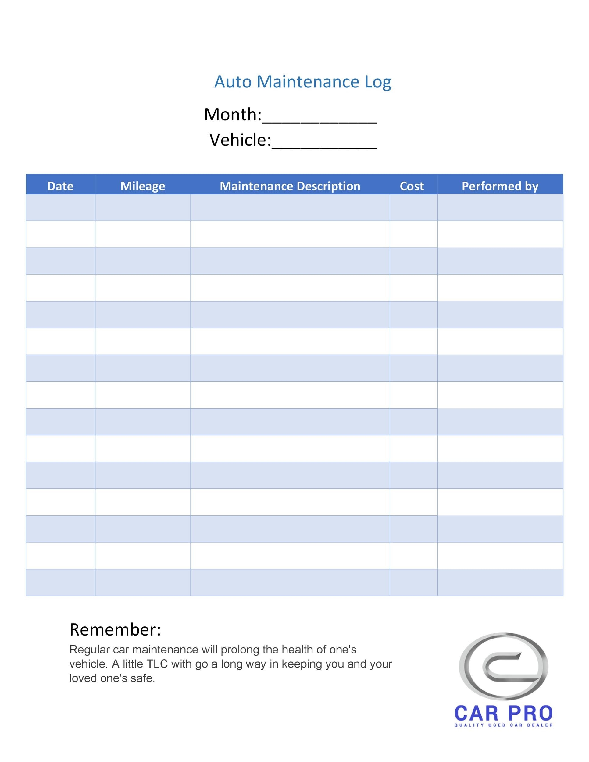 Free Printable Car Maintenance Checklist Gastpond