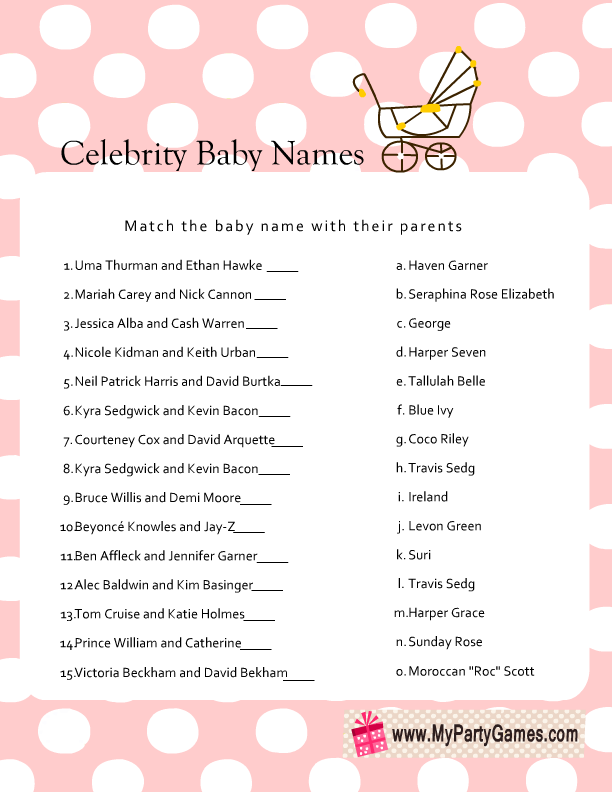 Free Printable Celebrity Baby Name Game