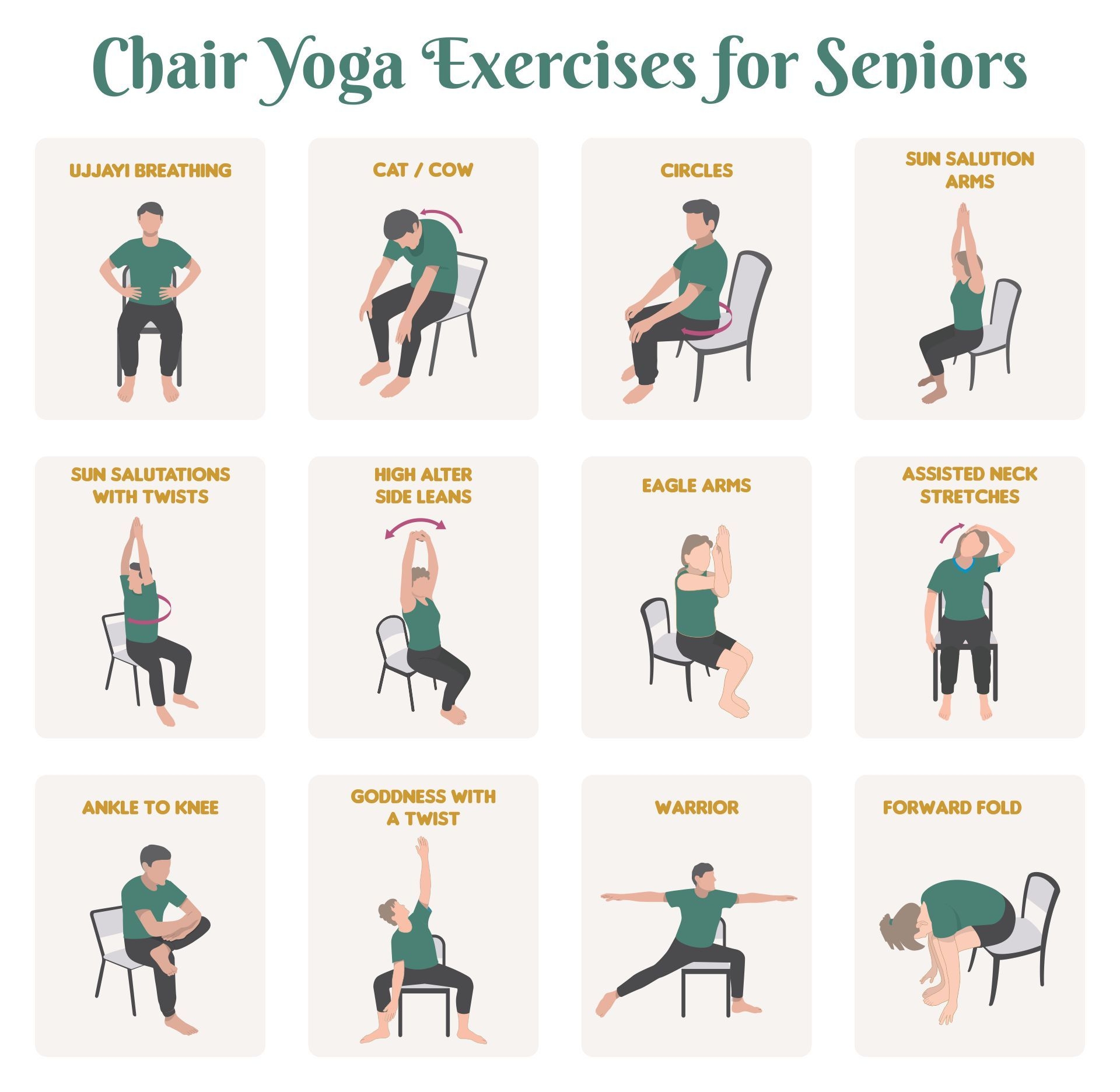 free printable chair yoga exercises for weight loss with pictures