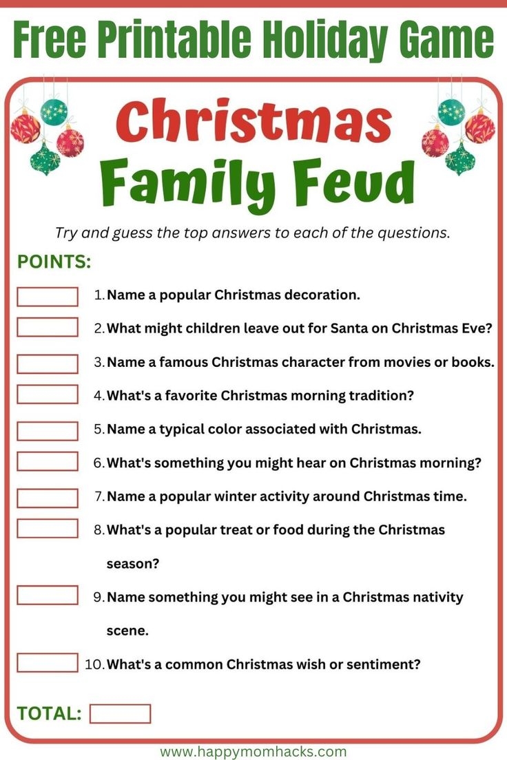 Free Printable Christmas Family Feud Game Questions Answers