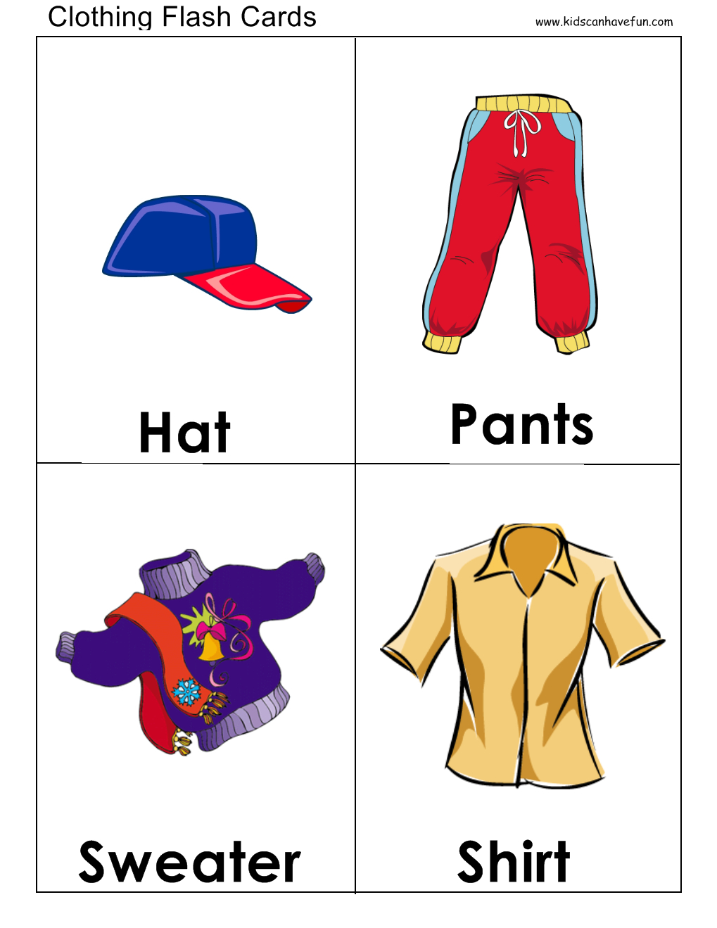 Free Printable Clothing Flashcards Free Printable Bank2home