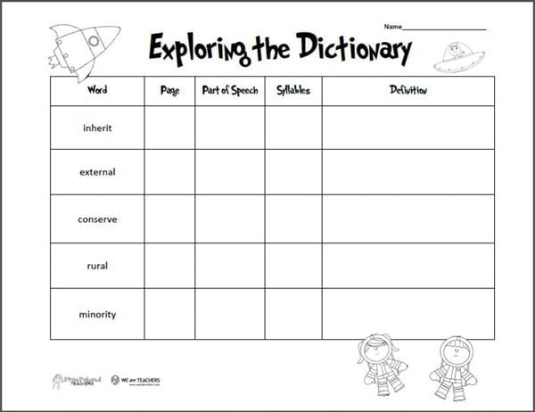 free printable picture dictionary
