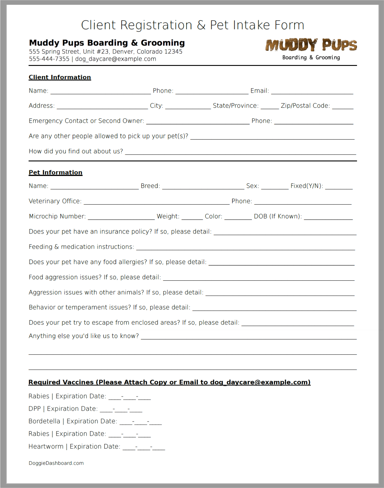 Free Printable Dog Boarding Forms Printable Forms Free Online