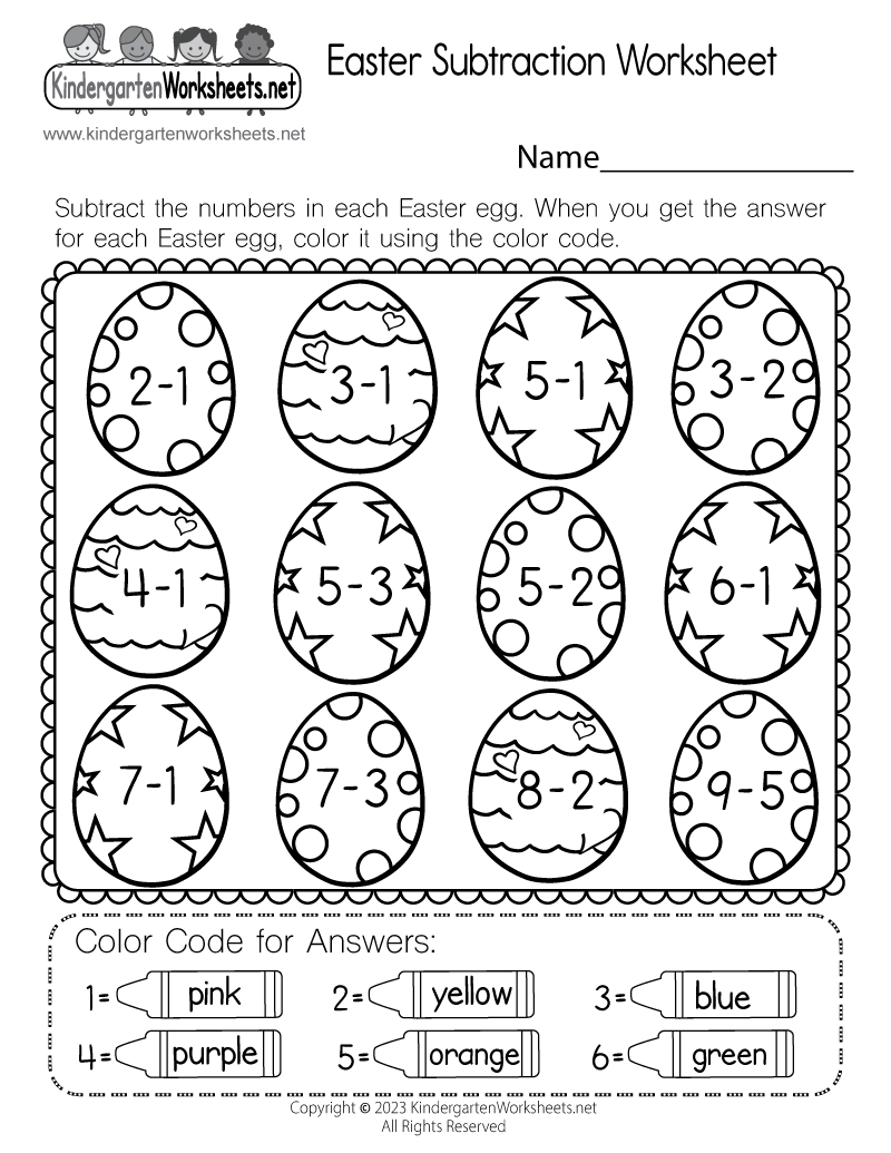 Free Printable Easter Subtraction Worksheet