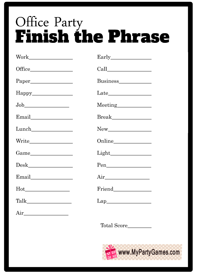 Free Printable Finish The Phrase Office Party Game Worksheets Library