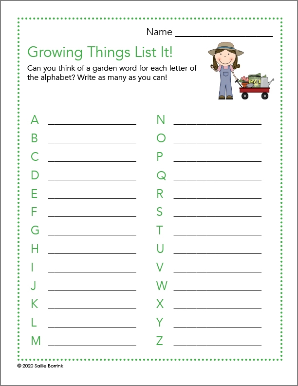free printable gardening activity sheets