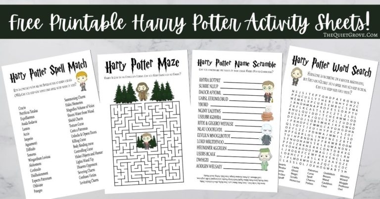 Free Printable Harry Potter Activity Sheets The Quiet Grove