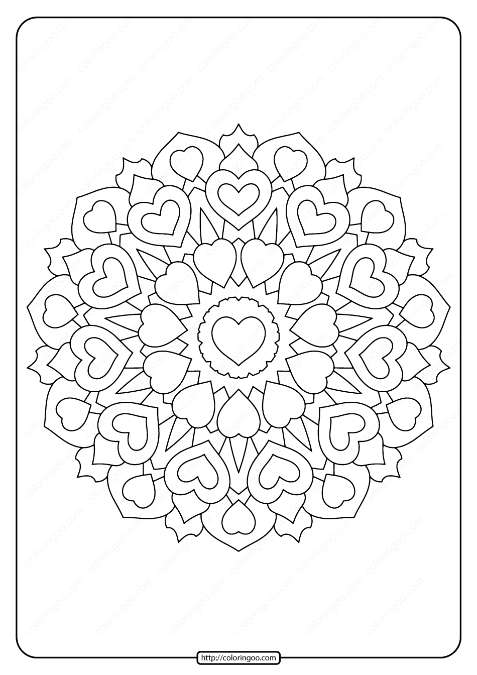 Free Printable Heart Mandala Pdf Coloring Page