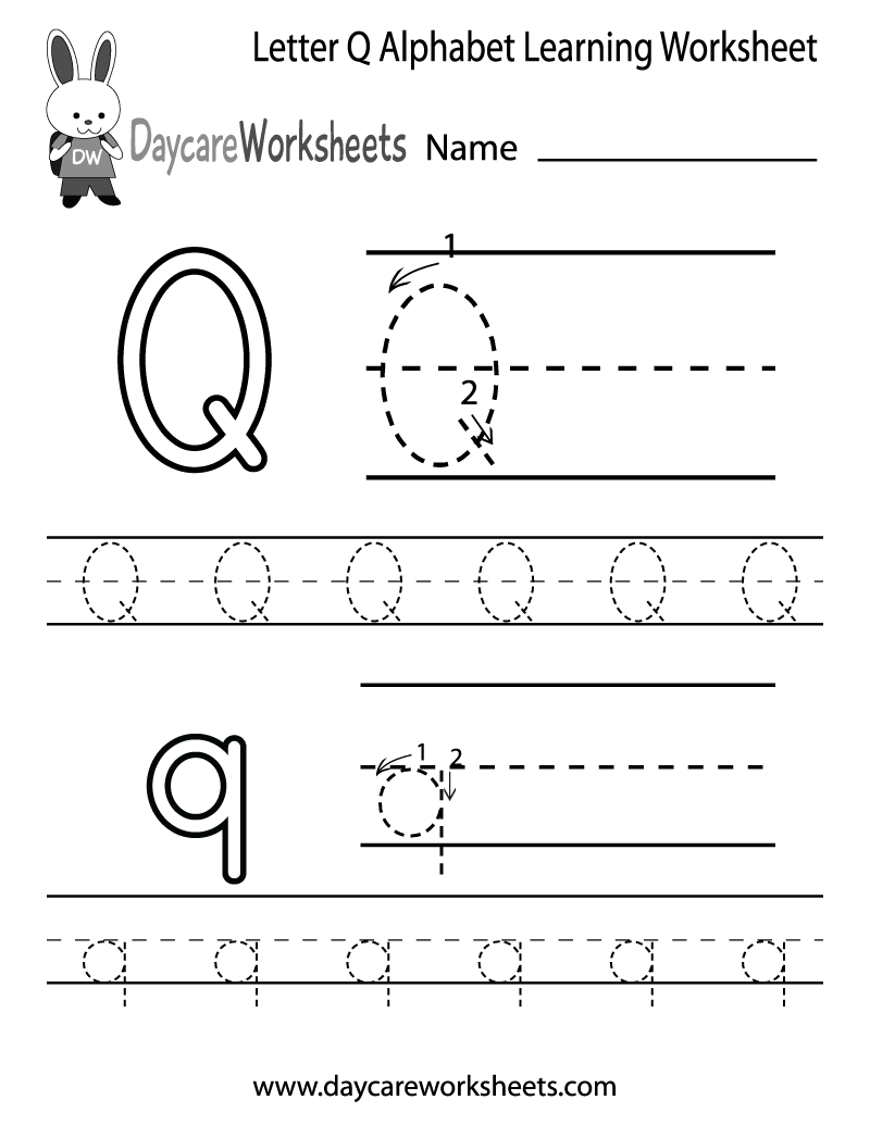 Free Printable Letter Q Alphabet Learning Worksheet For Preschool