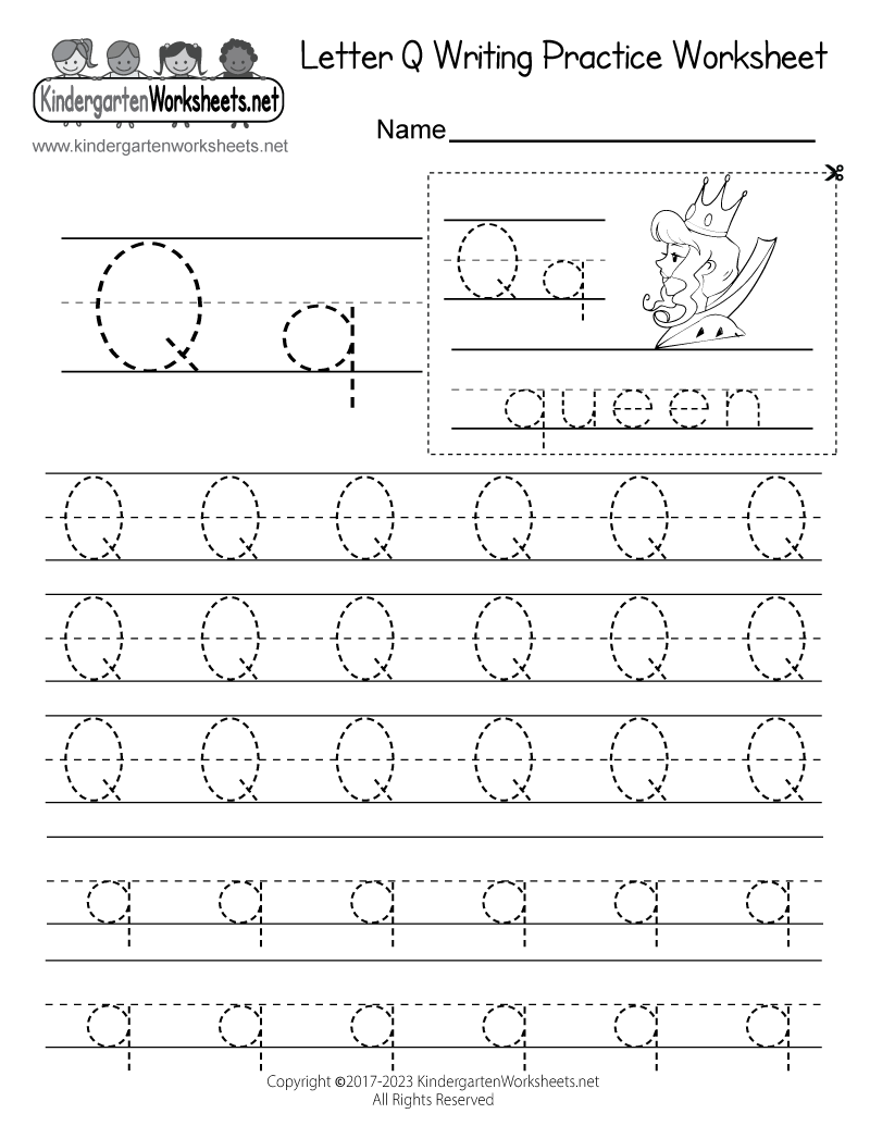 Free Printable Letter Q Writing Practice Worksheet For Kindergarten