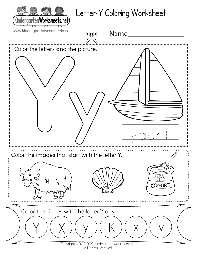 Free Printable Letter Y Coloring Worksheet For Kindergarten