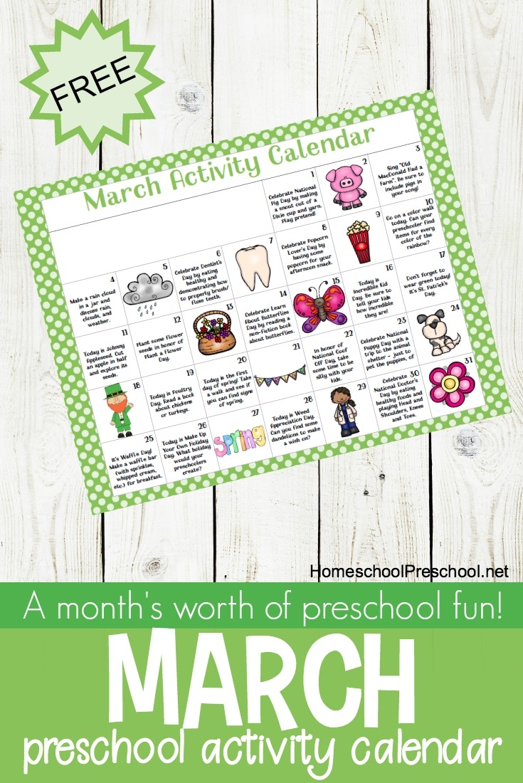Free Printable March Activity Calendar For Preschoolers Money Saving Mom