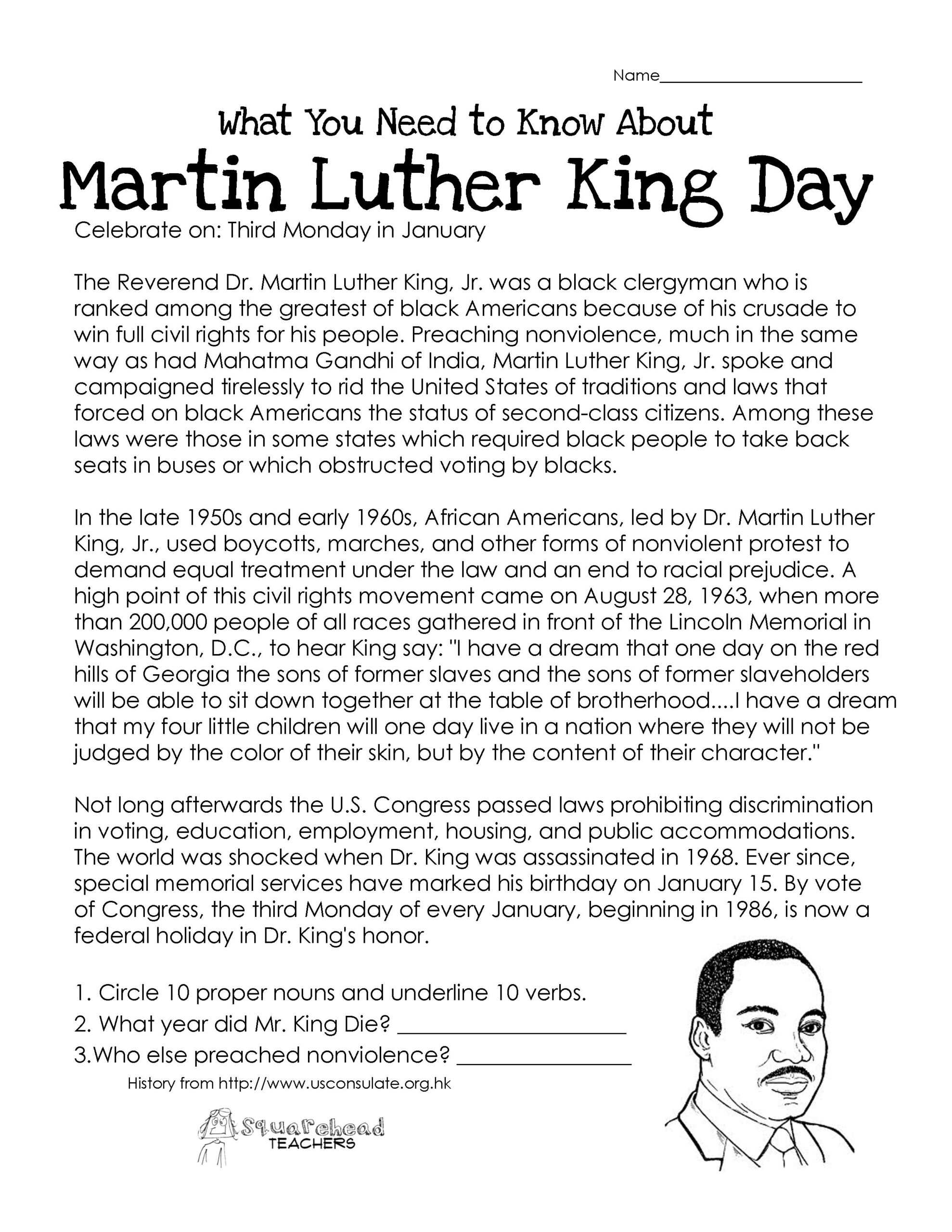 Free Printable Martin Luther King Jr Worksheets Free Printable