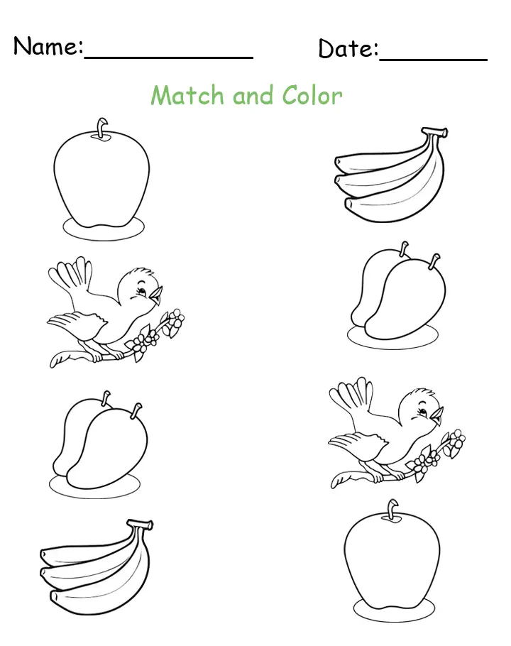 Free Printable Match And Color Worksheet