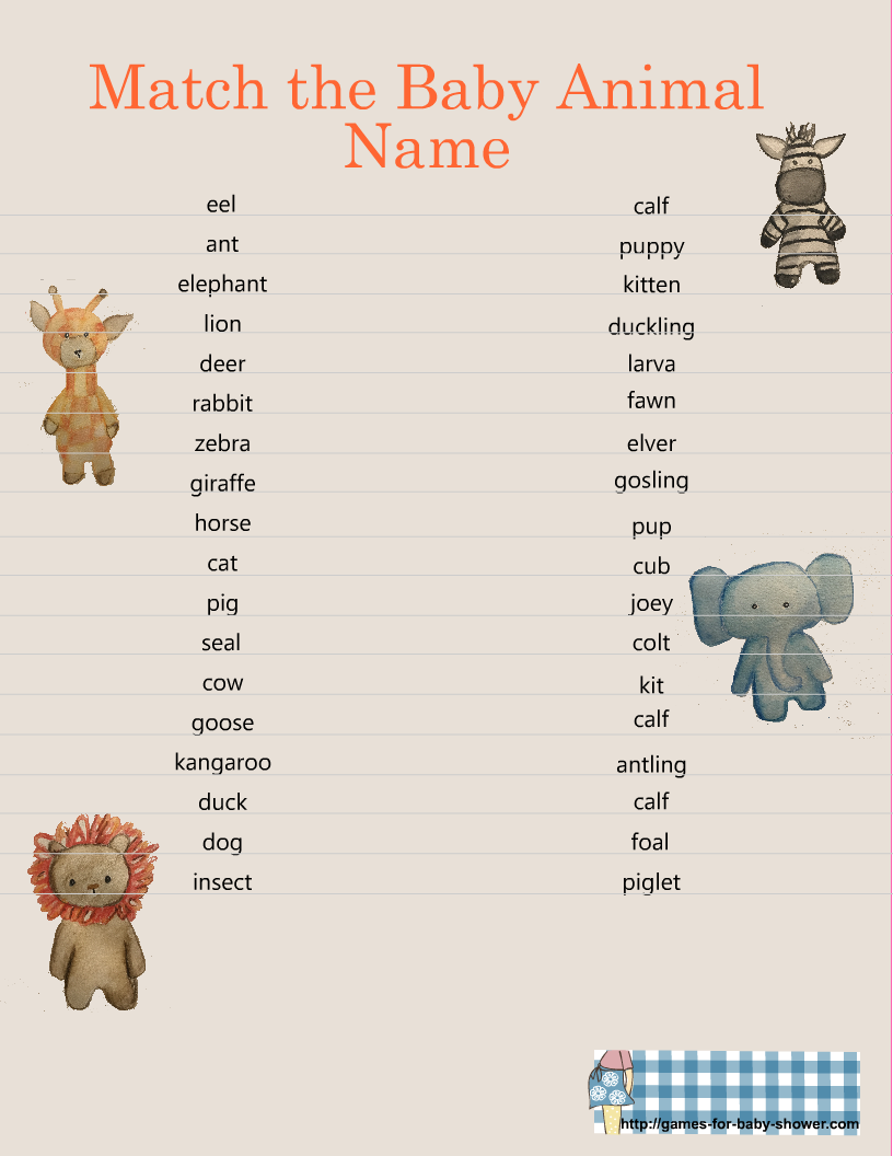 free printable baby animal shower game