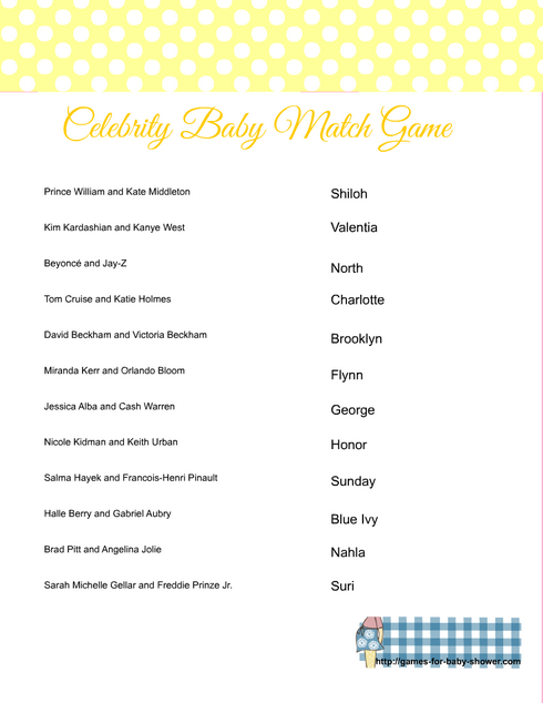 Free Printable Match The Celebrity Baby Name Game