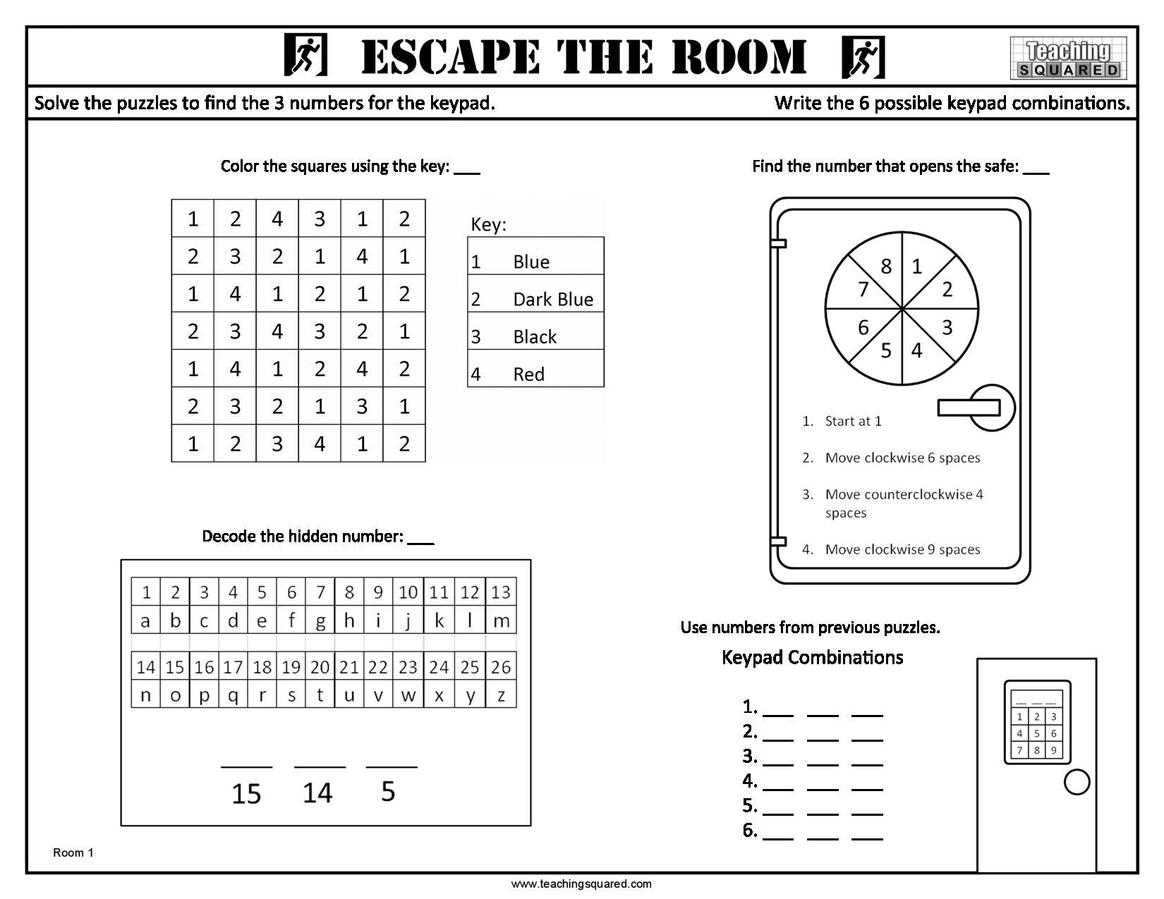 math escape room activity printable