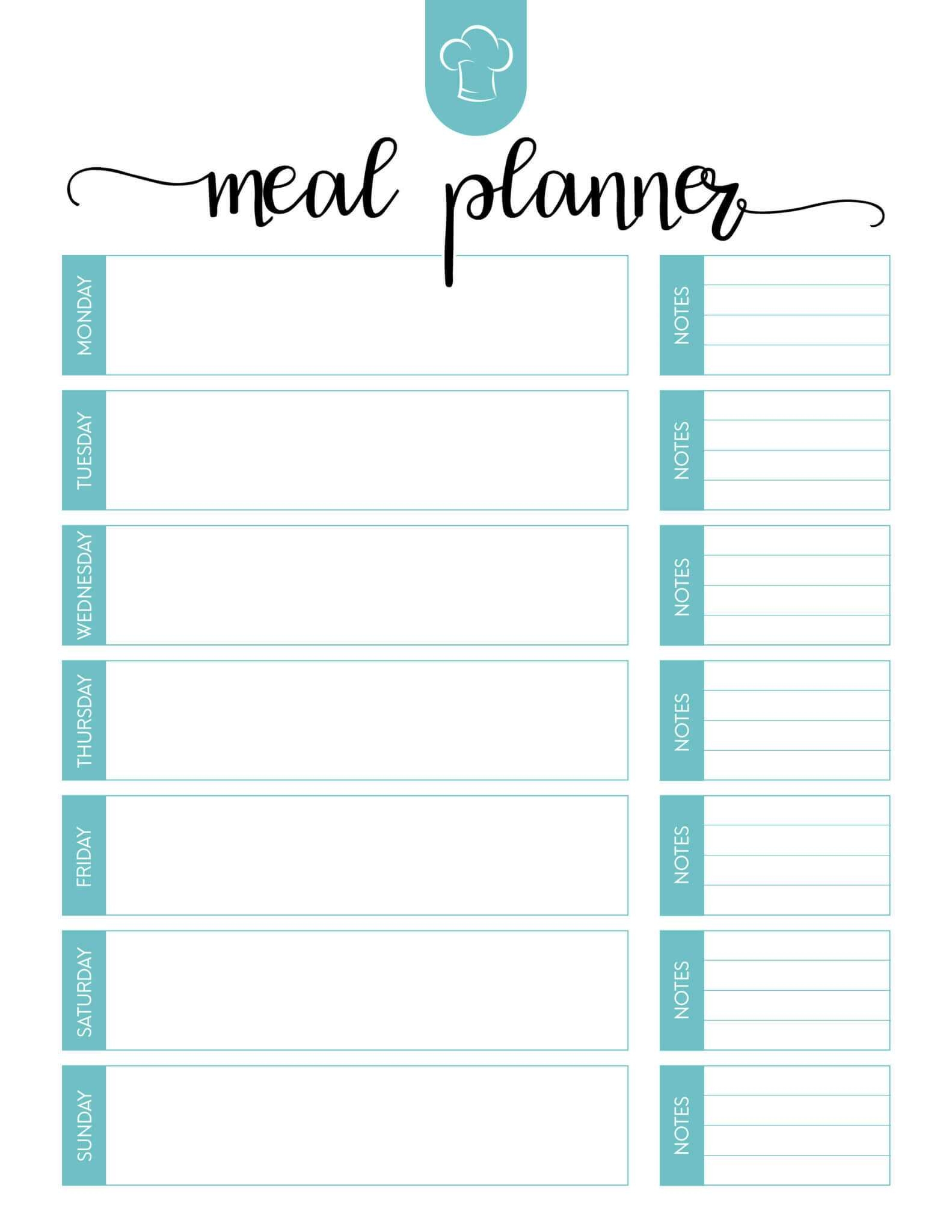 printable meal plan template