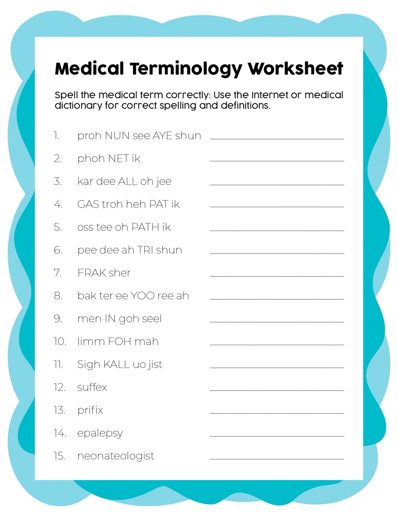 free medical terminology games printable pdf