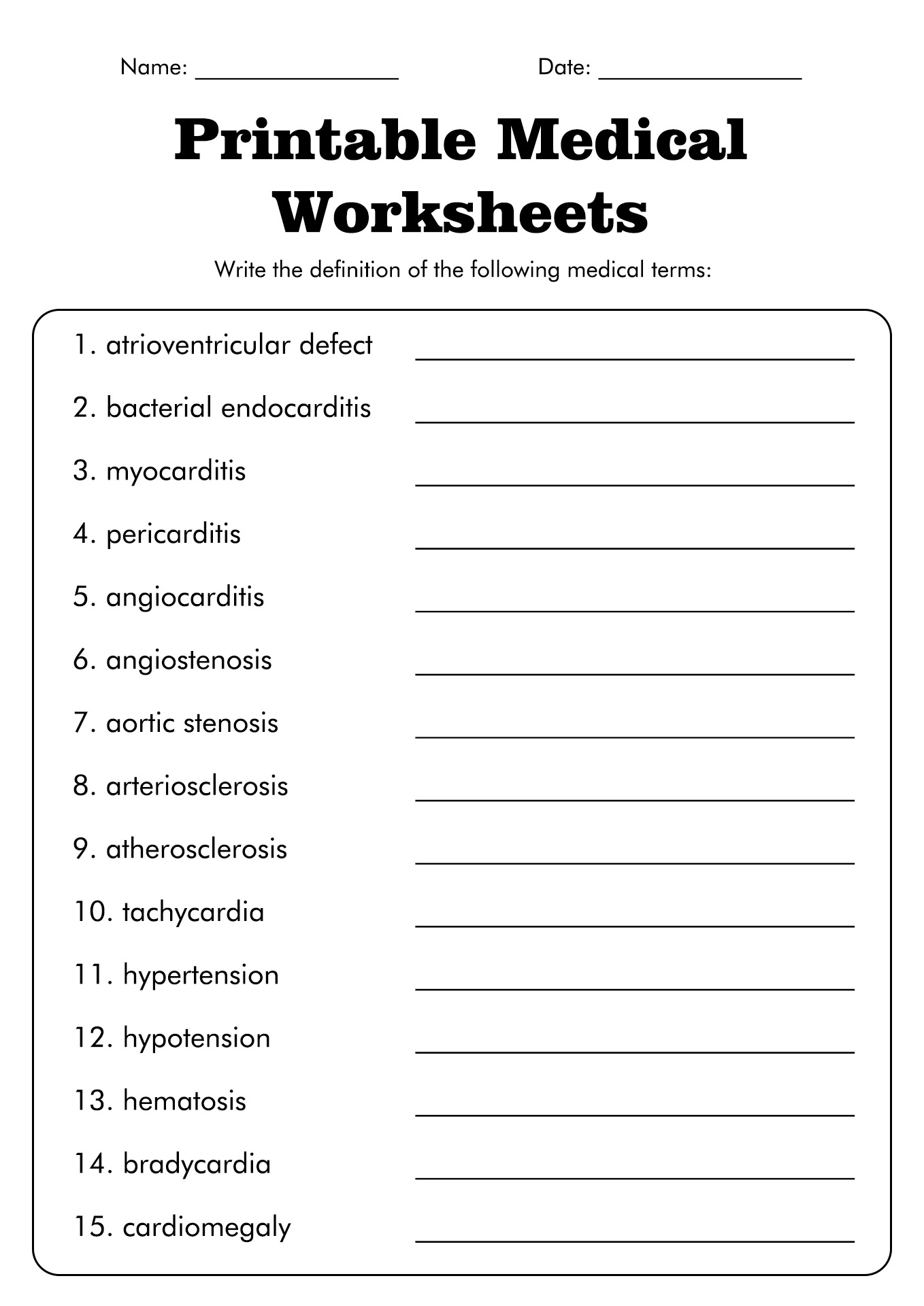 Free Printable Medical Terminology Worksheets Printable PDF Template