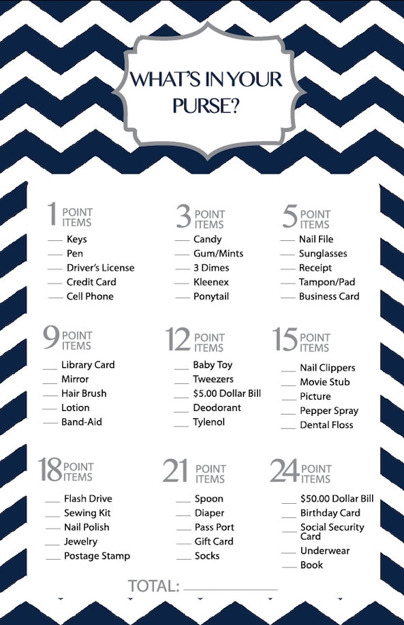 Free Printable Purse Scavenger Hunt Baby Shower Game Baby Shower Gamea