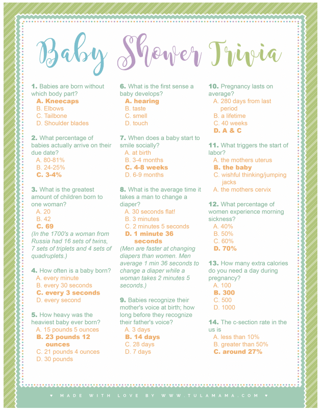 Free Printable Trivia Answer Sheet Free Printable Baby Trivia Game 