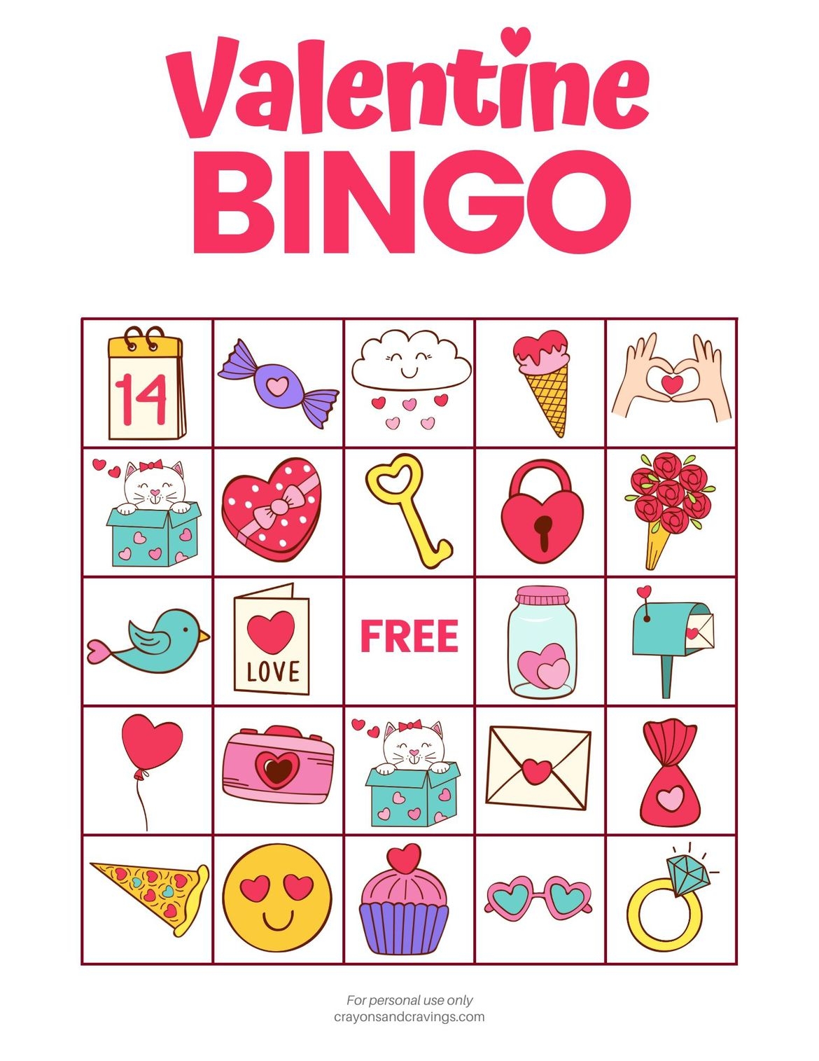 Free Printable Valentines Bingo