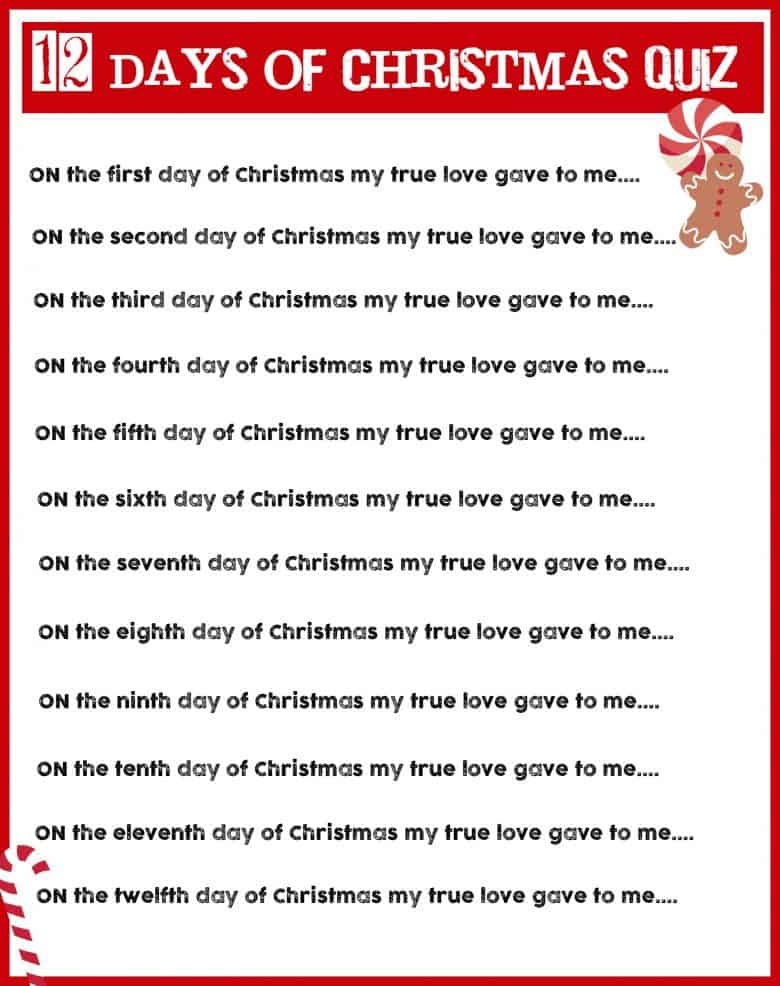Free Printables 12 Days Of Christmas