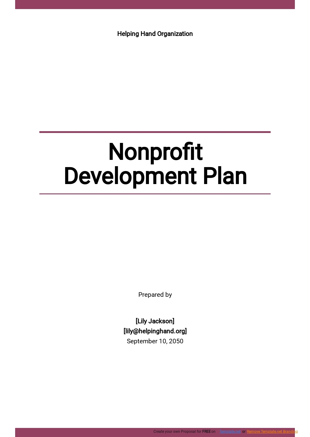 nonprofit business plan template free