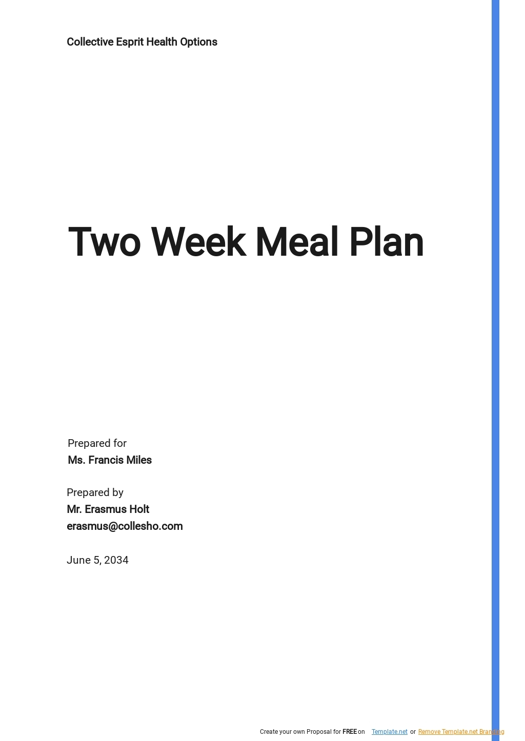 Free Simple Two Week Meal Plan Template Google Docs Word Apple 