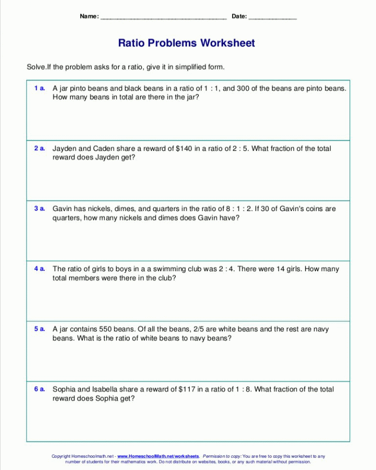 6th grade math ratios worksheets