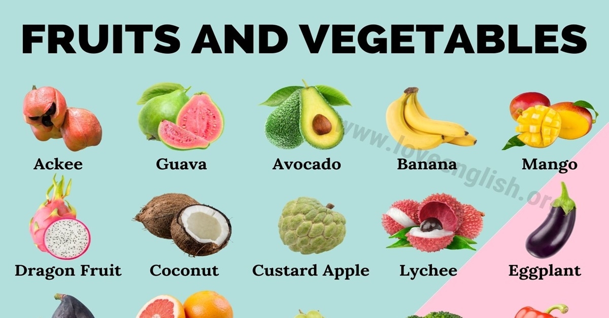 individual fruits and vegetables pictures with name