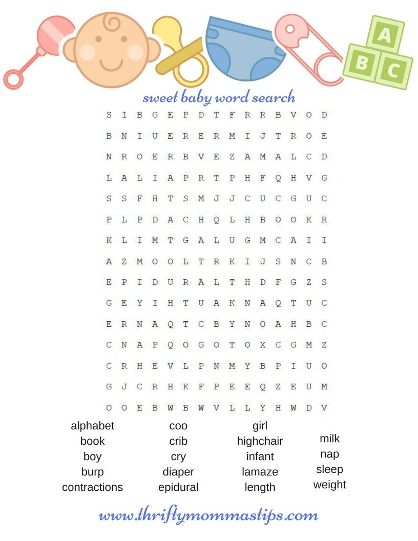 Fun Baby Shower Word Search Game Thrifty Mommas Tips Baby Shower