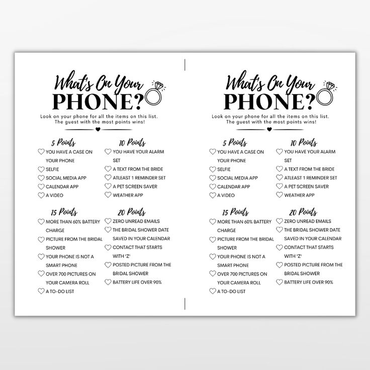 Fun What 39 s On Your Phone Bridal Shower Game Free Printable