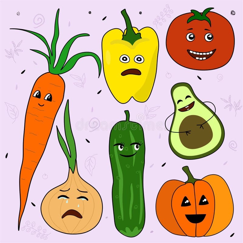Funny Fruits And Vegetables Vector Illustration Stock Illustration 
