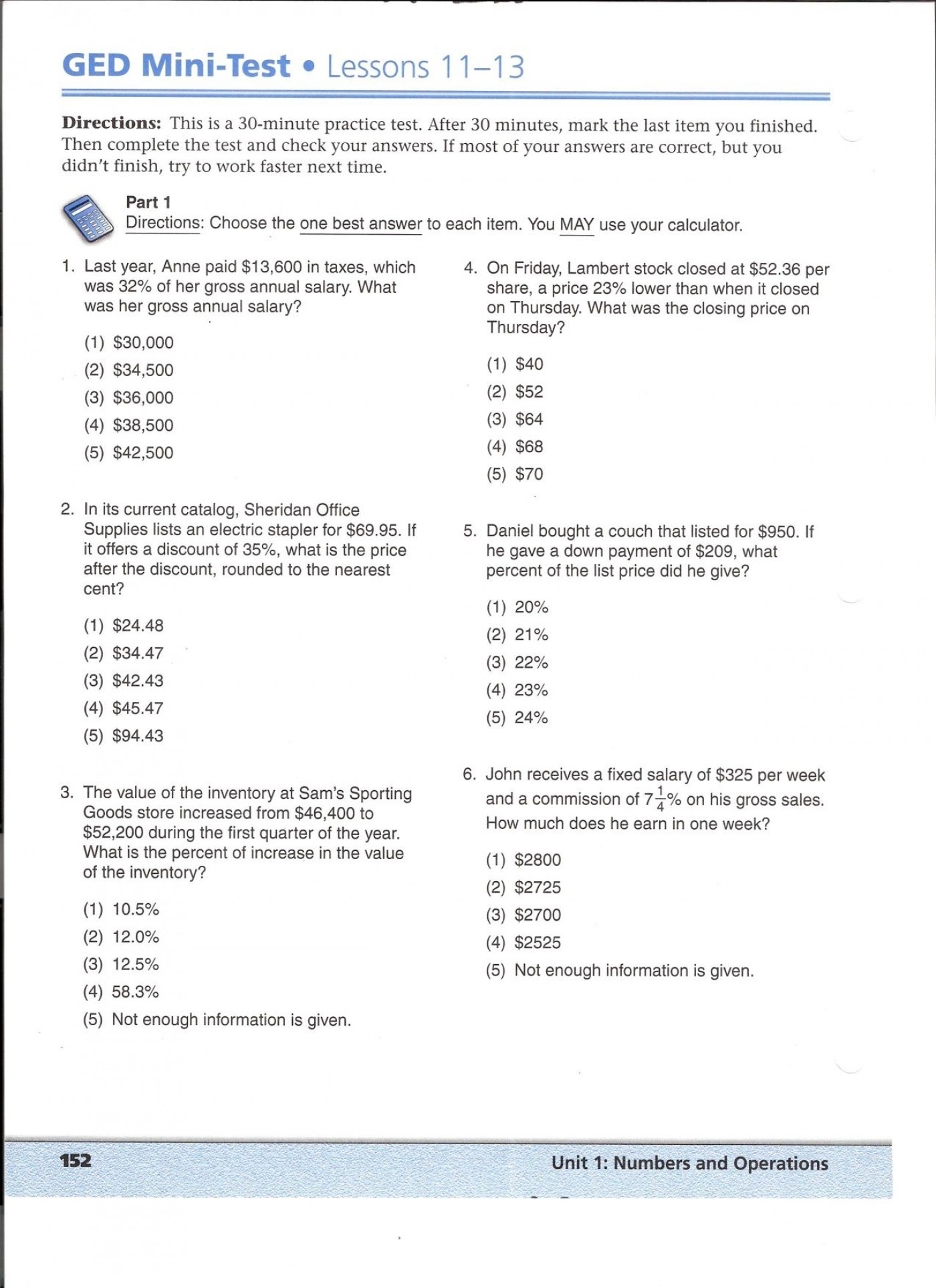 ged prep math worksheets