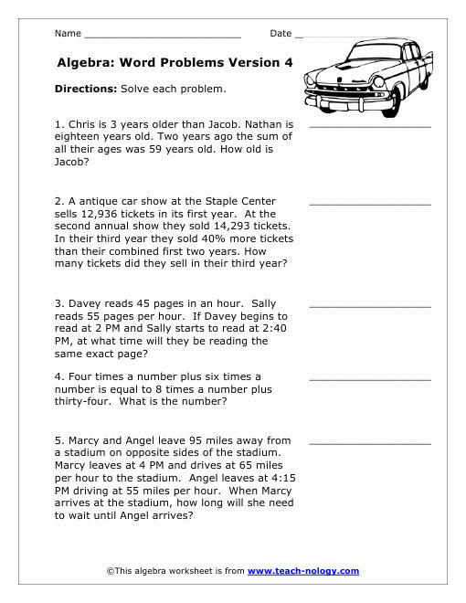 math story problems worksheets