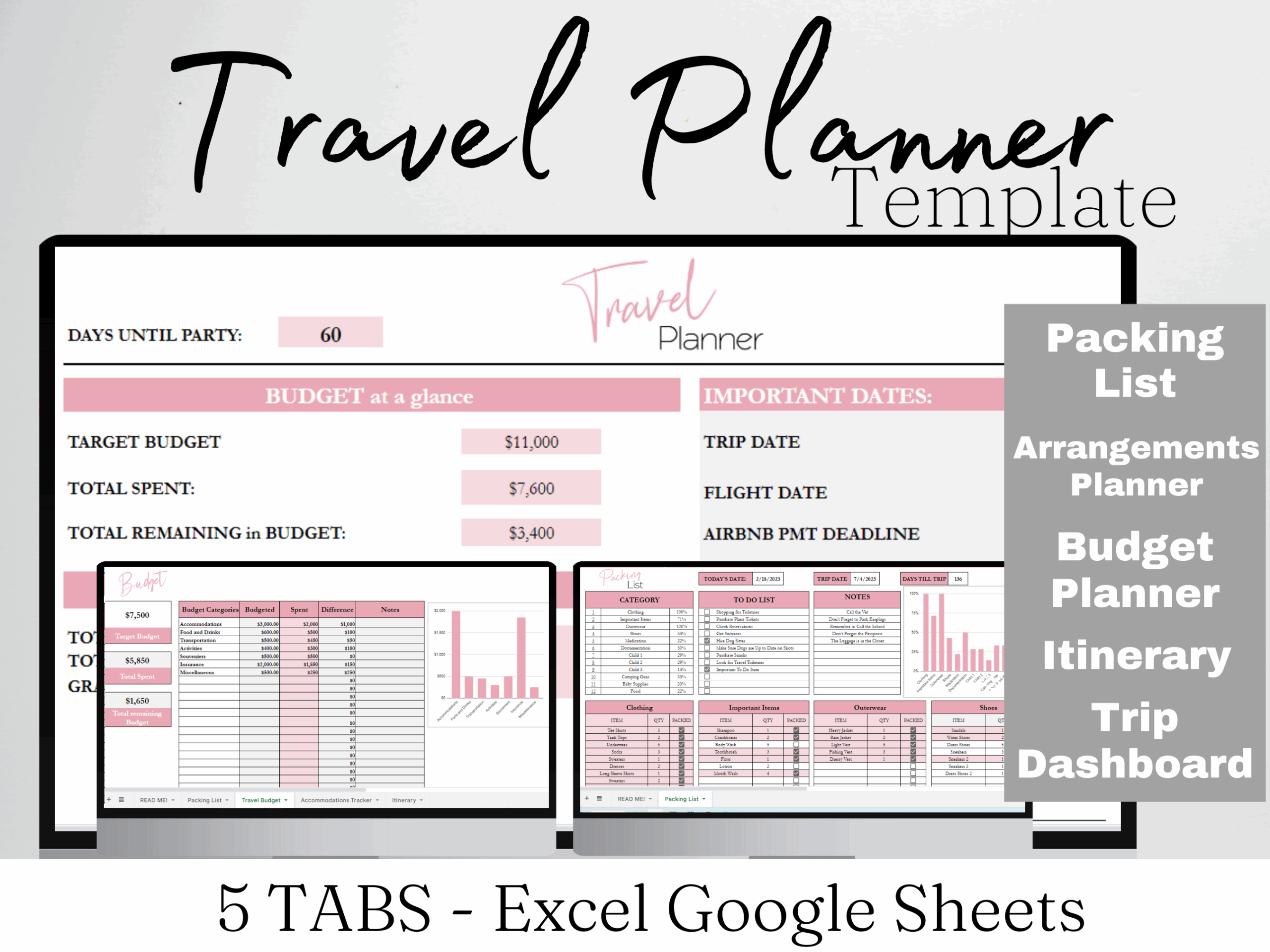 Google Sheets Travel Planning Template Content Calendar Template