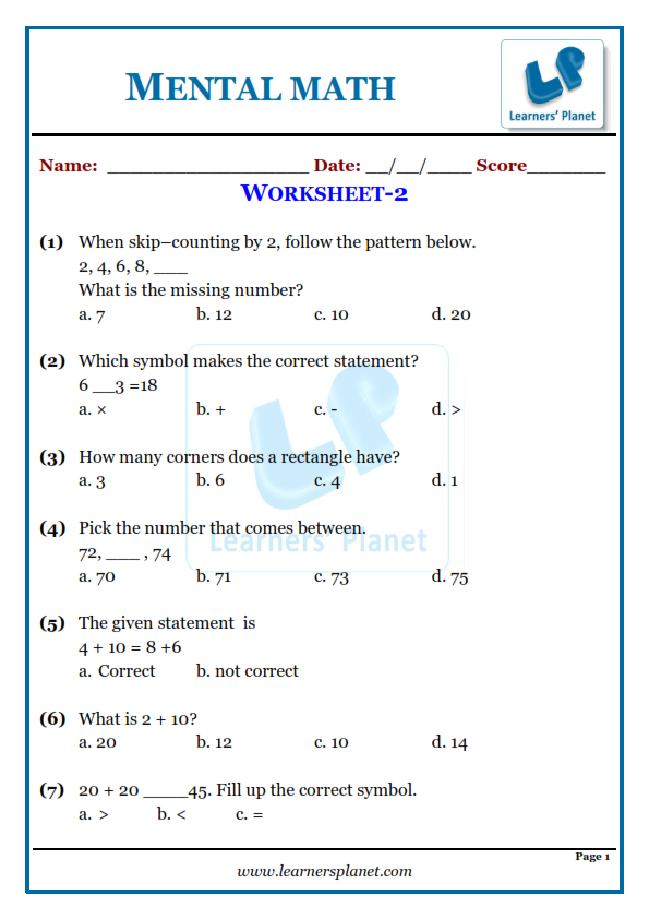 Grade 5 Mental Maths Worksheets Worksheets For Kindergarten